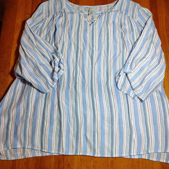 Catherines 4X Blue Striped 3/4 Sleeve Tunic Top Plus Size Womens Blouse - Picture 1 of 9